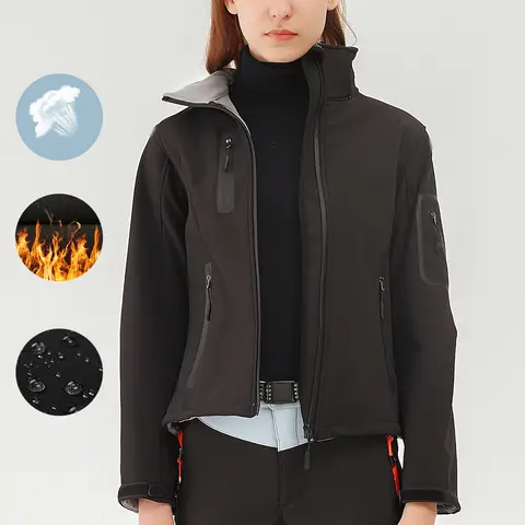 Thermal Fleece Women's Softshell Jacket Windproof Hiking Running Trekking Camping Coat With Hood for Outdoor Sports