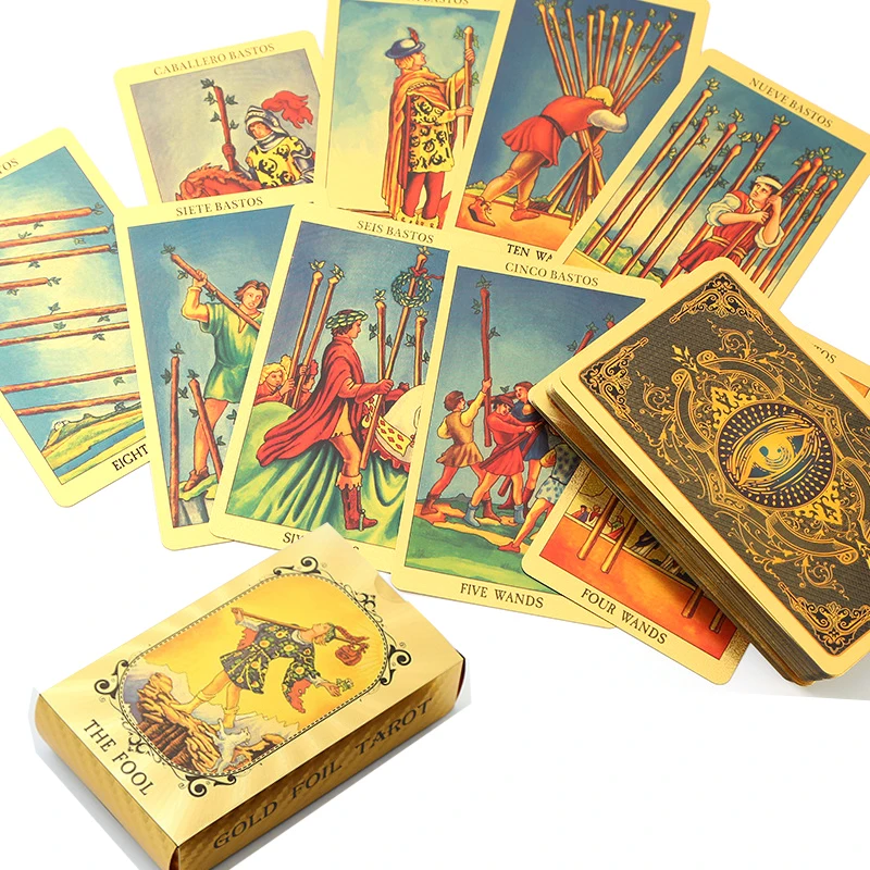 Spanish and English Golden Foil Tarot Cards 12x7cm Divination Prophecy Deck for Beginners with 2-Languages Guidebook Taro
Spanish and English Golden Foil Tarot Cards 12x7cm Divination Prophecy Deck for Beginners with 2-Languages Guidebook Taro