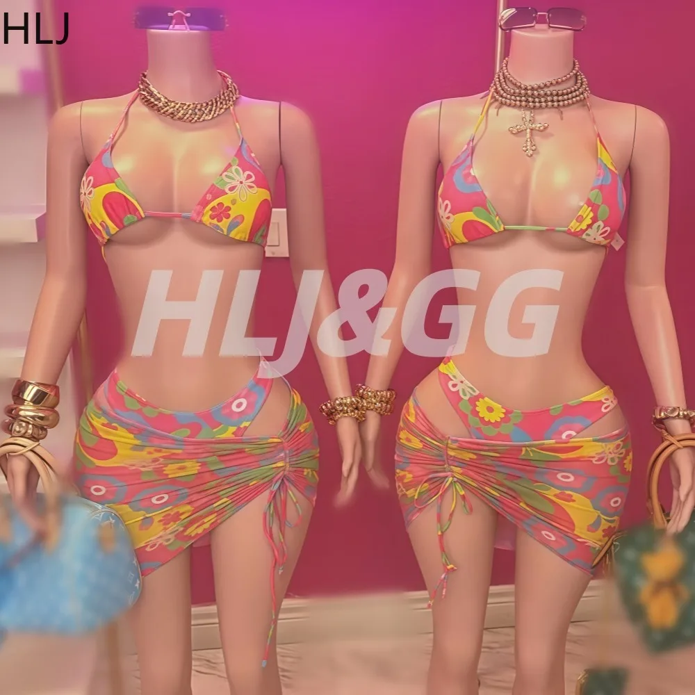 HLJ Sexy Women's Colorful Floral 3 Piece Bikini Set Halter Triangle Top + Ruched Drawstring Skirt Cover Up for Summer Beach New
HLJ Sexy Women's Colorful Floral 3 Piece Bikini Set Halter Triangle Top + Ruched Drawstring Skirt Cover Up for Summer Beach New