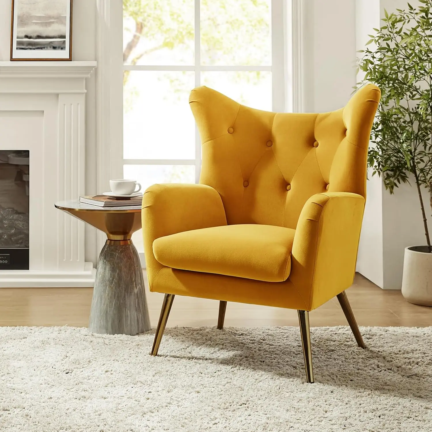 Velvet Accent Chair, Modern Wingback Arm Chair with Metal Gold Legs, Velvet Tufted Upholstered Single Sofa Chair, Customized
Velvet Accent Chair, Modern Wingback Arm Chair with Metal Gold Legs, Velvet Tufted Upholstered Single Sofa Chair, Customized
