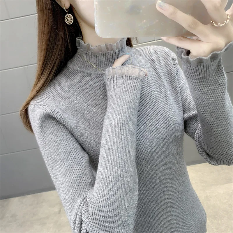 Ladies Thickened Fleece Lined Knitted Half High Collar Lace Base Shirt Spring Autumn Winter New Style Black Sweater Soft Comf...
Ladies Thickened Fleece Lined Knitted Half High Collar Lace Base Shirt Spring Autumn Winter New Style Black Sweater Soft Comf...