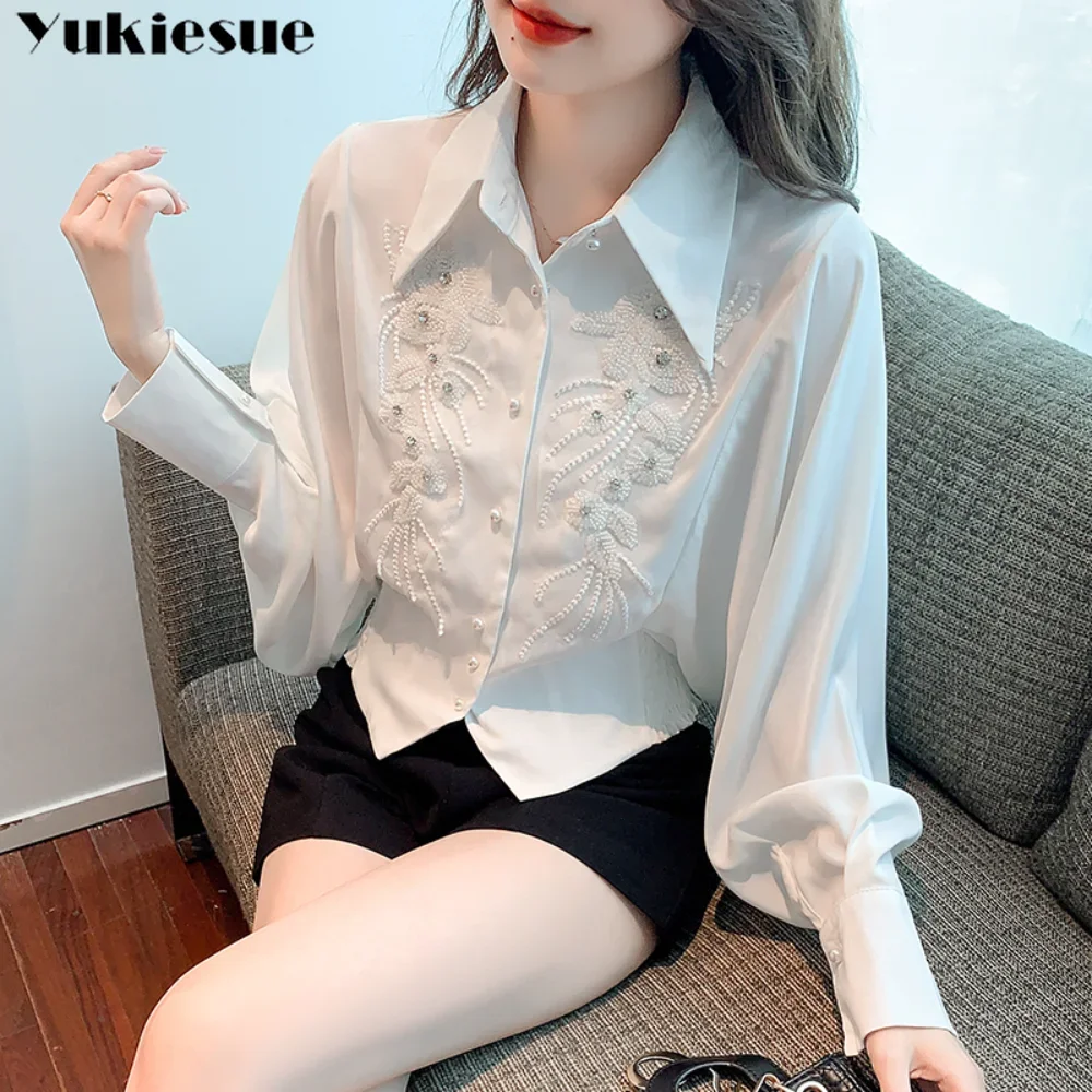 Spring Summer 2023 Shirt Womens Design Sense Temperament Loose fitting Long Sleeve Fashion Embroidery Beaded French Harajuku Top 
Spring Summer 2023 Shirt Womens Design Sense Temperament Loose fitting Long Sleeve Fashion Embroidery Beaded French Harajuku Top