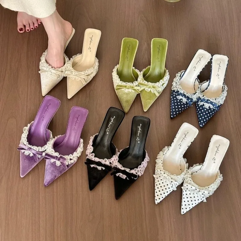 Women's Pumps Fashion Polka Dot Lace Cool Slippers Temperament Pointed High Heels Slipper Banquet Party Stiletto Heels for Women
Women's Pumps Fashion Polka Dot Lace Cool Slippers Temperament Pointed High Heels Slipper Banquet Party Stiletto Heels for Women