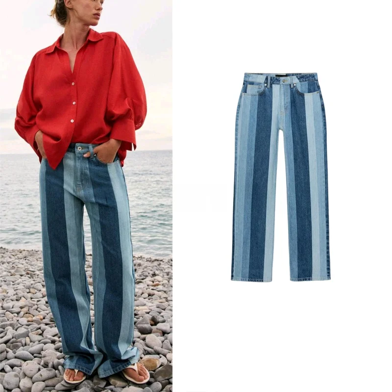 Summer New Women's Casual Style Zipper Mid-Waist Straight Leg Color Block Stripe Denim Jeans Striped Pattern Classic Fit
Summer New Women's Casual Style Zipper Mid-Waist Straight Leg Color Block Stripe Denim Jeans Striped Pattern Classic Fit