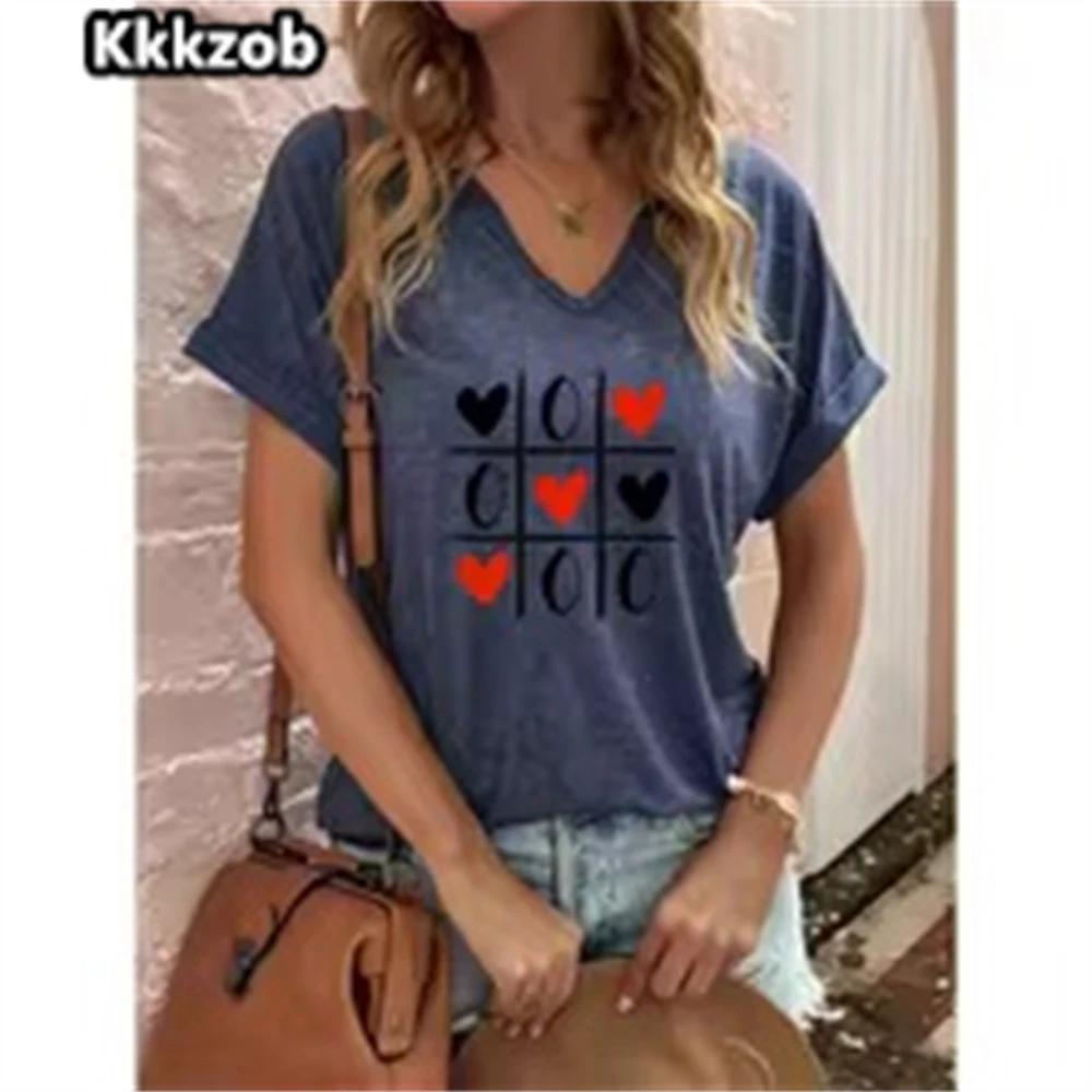 Fashion V Neck Short Sleeve T Shirts Women Casual Love Stripe Printed Pullover Female Spring Summer Solid Color Tops
Fashion V Neck Short Sleeve T Shirts Women Casual Love Stripe Printed Pullover Female Spring Summer Solid Color Tops