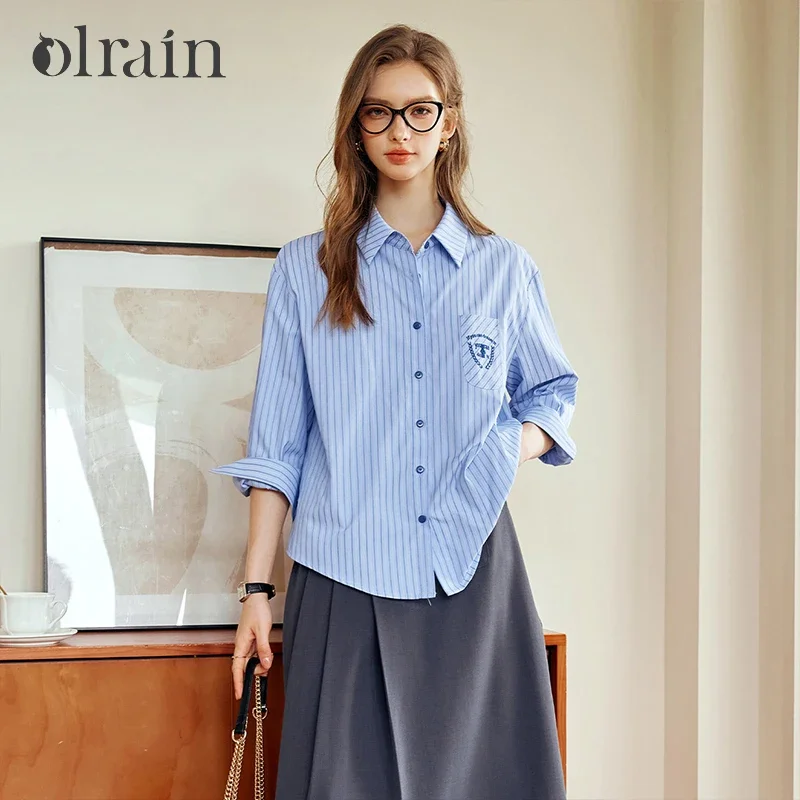 OLrain Blue Striped Shirt Woman Spring 2025 Cotton embroidery British Preppy Style Long Sleeve Loose Polo Collar Top M56QC93513
OLrain Blue Striped Shirt Woman Spring 2025 Cotton embroidery British Preppy Style Long Sleeve Loose Polo Collar Top M56QC93513