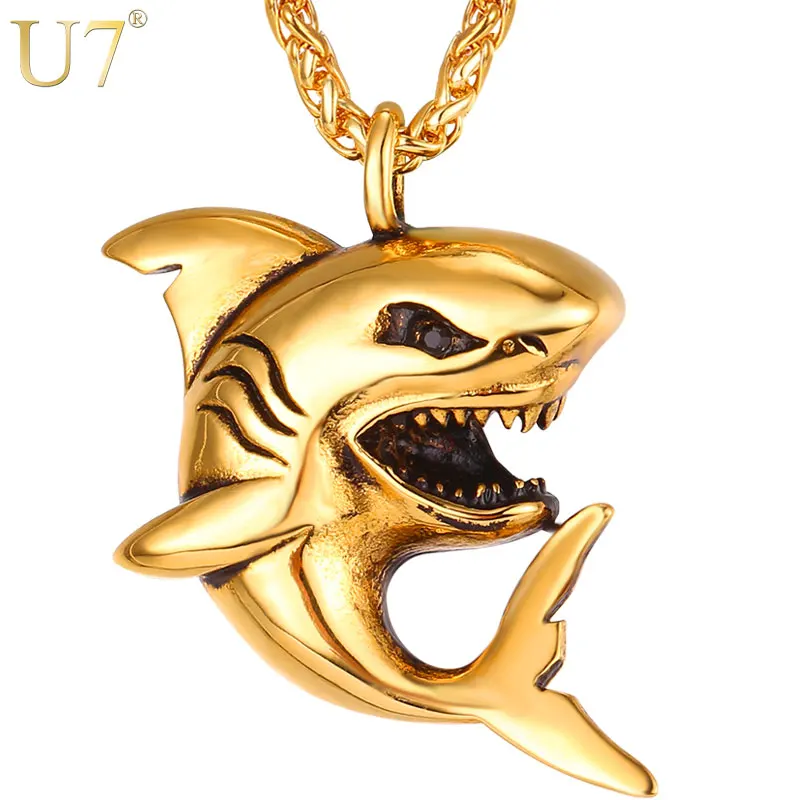 U7 Big Shark Pendant Necklace Men Stainless Steel Jewelry Rock Punk Ocean Sea Animal Necklaces
U7 Big Shark Pendant Necklace Men Stainless Steel Jewelry Rock Punk Ocean Sea Animal Necklaces