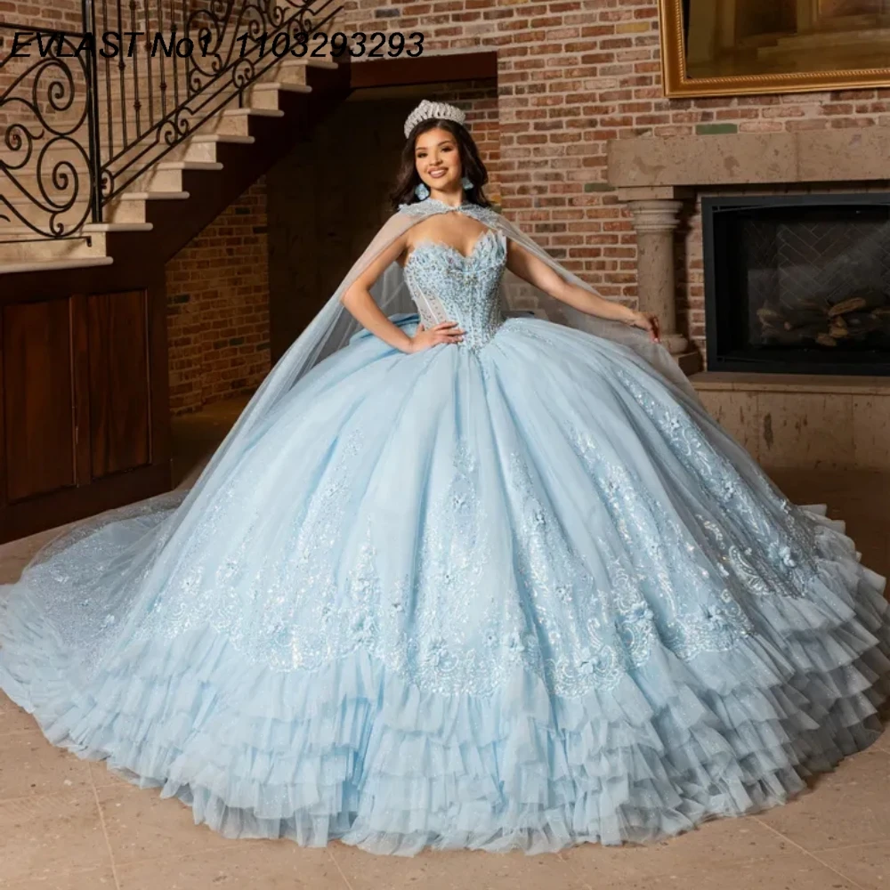 EVLAST Customized Glitter Blue Quinceanera Dress Ball Gown Floral Applique Beading Ruffles Sweet 16 Vestidos De 15 Anos E1QN760
EVLAST Customized Glitter Blue Quinceanera Dress Ball Gown Floral Applique Beading Ruffles Sweet 16 Vestidos De 15 Anos E1QN760