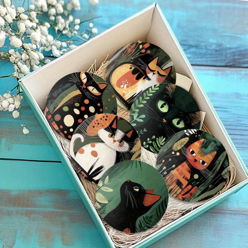 2D Lovely Cat 6pcs Flat Round Wooden Coaster Set Dining Table Living Room Cat Lovers Elegant Tableware Gift Protecting Tabletop
2D Lovely Cat 6pcs Flat Round Wooden Coaster Set Dining Table Living Room Cat Lovers Elegant Tableware Gift Protecting Tabletop