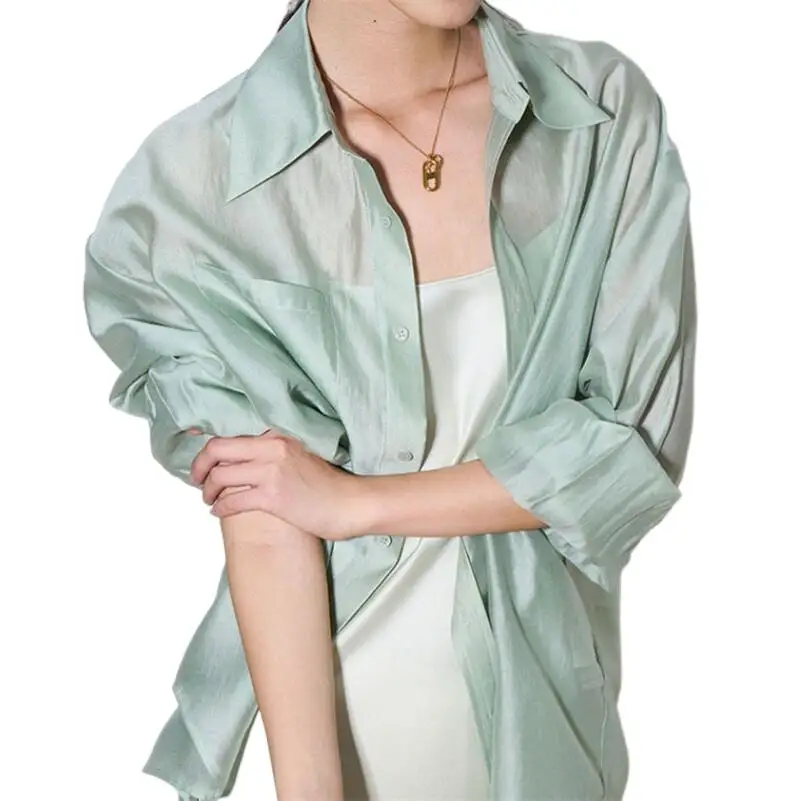 New Spring Rayon Turn-down Collar Pocket Sunscreen Shirt Solid Fashion Temperament Soft Basics Casual Shirts Office Lady Coats
New Spring Rayon Turn-down Collar Pocket Sunscreen Shirt Solid Fashion Temperament Soft Basics Casual Shirts Office Lady Coats