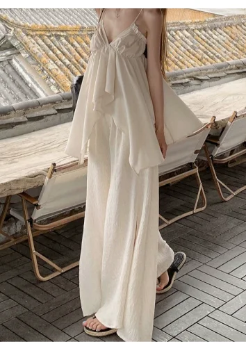 2026 Summer Women Vacation Two-Piece Outfit, Asymmetrical V-Neck Loose Cami Vest & Wide Leg Pants
2026 Summer Women Vacation Two-Piece Outfit, Asymmetrical V-Neck Loose Cami Vest & Wide Leg Pants