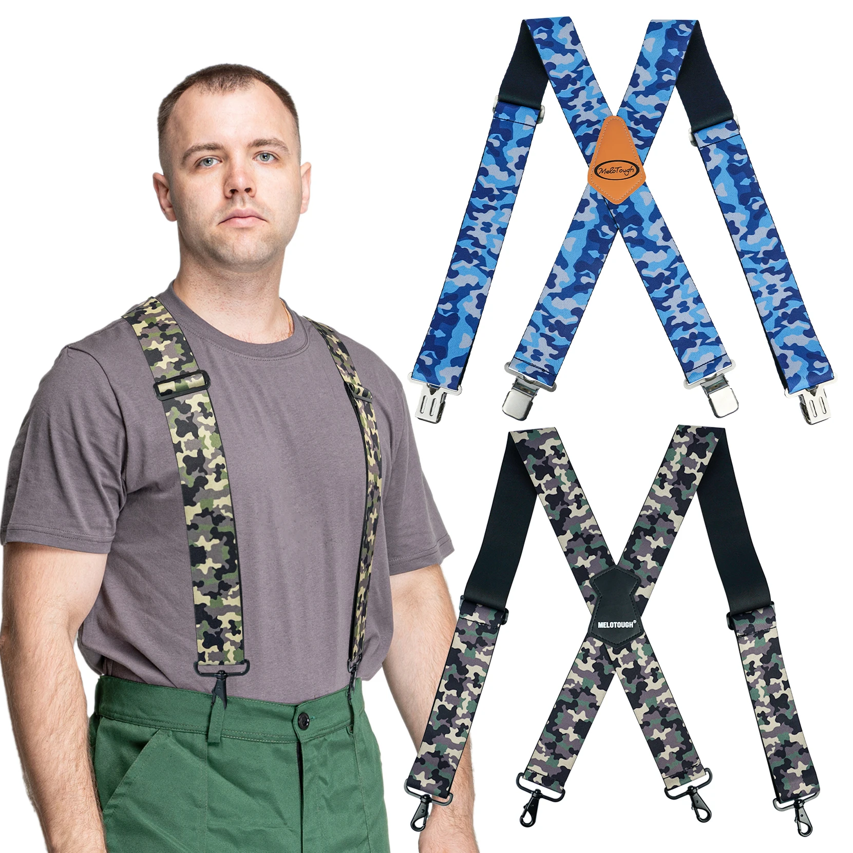 MELOTOUGH Mens Suspender 2 Inch Wide Camo Suspenders Fully Elastic X Back Suspender for Big and Tall (Blue Camo + Green Camo)
MELOTOUGH Mens Suspender 2 Inch Wide Camo Suspenders Fully Elastic X Back Suspender for Big and Tall (Blue Camo + Green Camo)