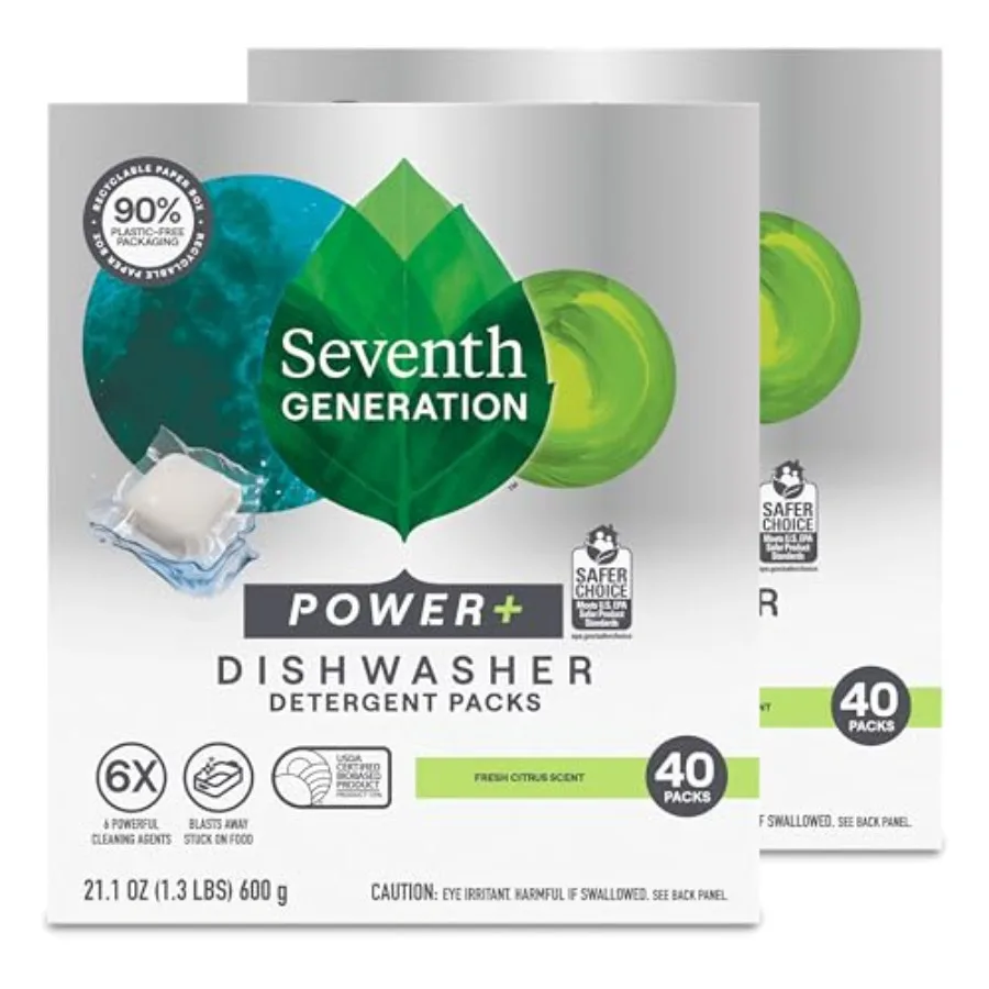 Seventh Generation Power Plus Dishwasher Detergent Packs Fresh Citrus scent Pack of 2 for sparkling dishes Dishwasher tabs
Seventh Generation Power Plus Dishwasher Detergent Packs Fresh Citrus scent Pack of 2 for sparkling dishes Dishwasher tabs