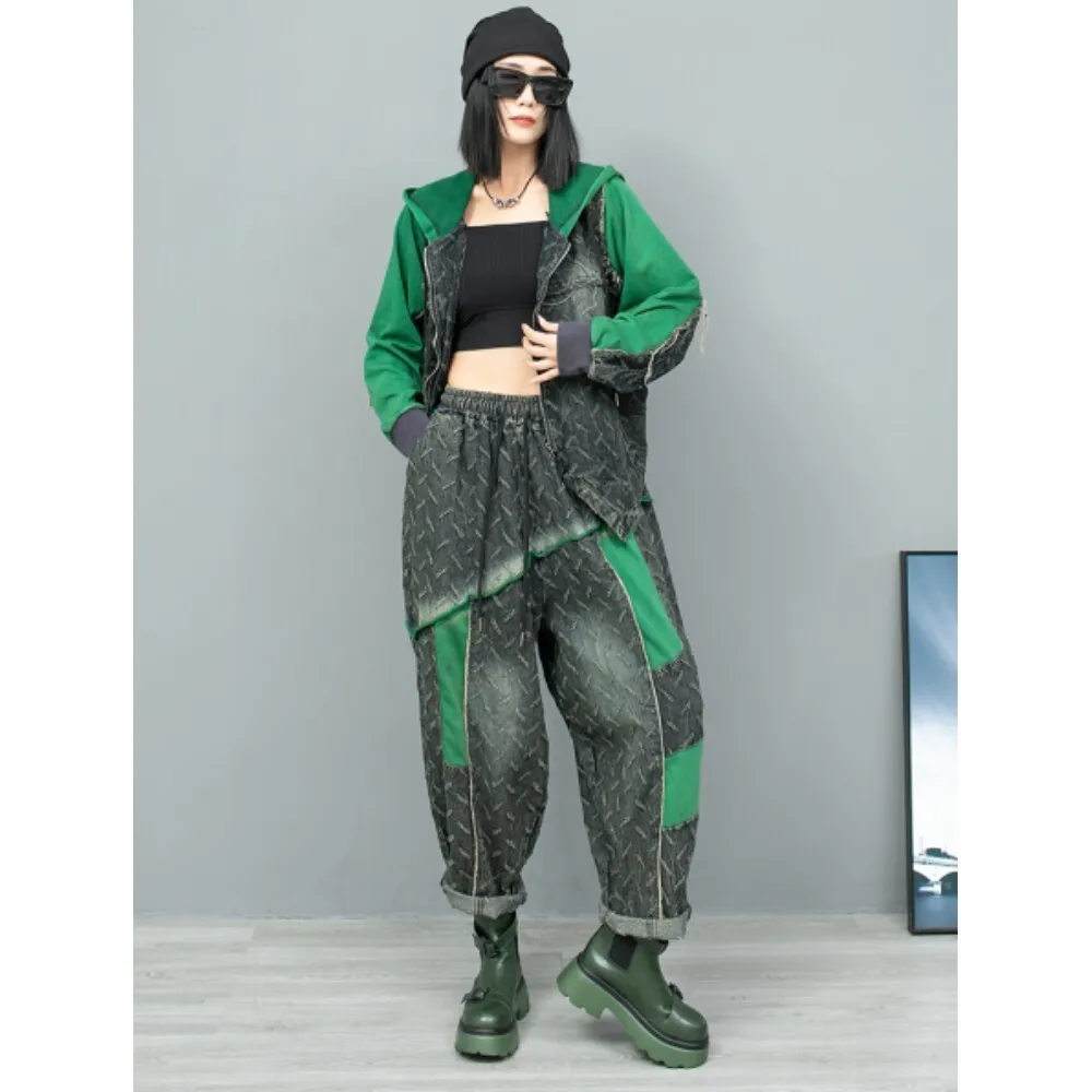 Personalized Trendy Vintage Denim Suit Women Hooded Long Sleeved Jacket + Loose Harem Pant Two Piece Set 2024 Autumn ZF040
Personalized Trendy Vintage Denim Suit Women Hooded Long Sleeved Jacket + Loose Harem Pant Two Piece Set 2024 Autumn ZF040