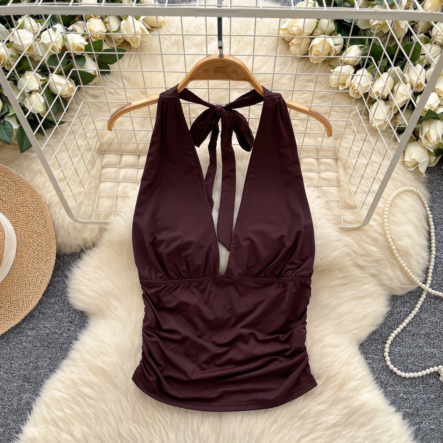 Sexy Pleated V-neck halter backless Slim Blouse Elegant Korean Fashion Top Sexy Shirt Summer Women Clothing
Sexy Pleated V-neck halter backless Slim Blouse Elegant Korean Fashion Top Sexy Shirt Summer Women Clothing