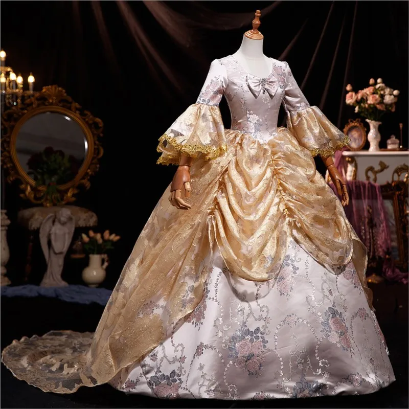 Golden jacquard tail performance tea party photo shoot script drama dress
Golden jacquard tail performance tea party photo shoot script drama dress