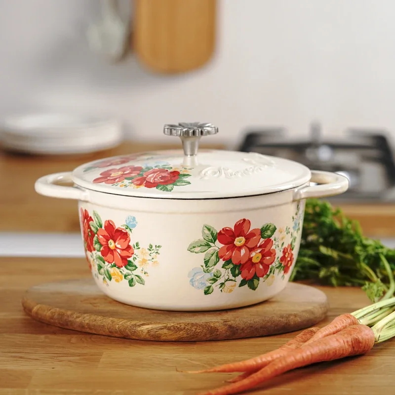 Vintage Floral Enamel Stew Pot: Double Ear Cast Iron Cooking Pot, Induction & Gas Universal, Household Enamel Soup Pot
Vintage Floral Enamel Stew Pot: Double Ear Cast Iron Cooking Pot, Induction & Gas Universal, Household Enamel Soup Pot