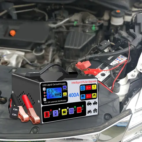 400A 헤비 듀티 스마트 배터리 충전기 12V/24V 배터리 고전력 고속 충전기 5 단계 완전 자동 자동차 배터리 충전기 220W