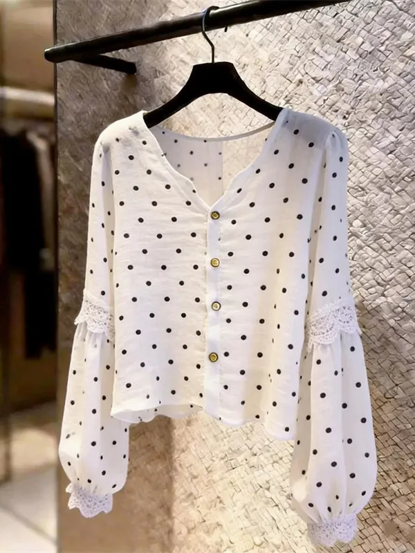 Korean Style Commuter Fashion Artistic V-Neck plus Size Women's Shirt Loose Polka Dot Top Slimming Effect Daily Wear
Korean Style Commuter Fashion Artistic V-Neck plus Size Women's Shirt Loose Polka Dot Top Slimming Effect Daily Wear