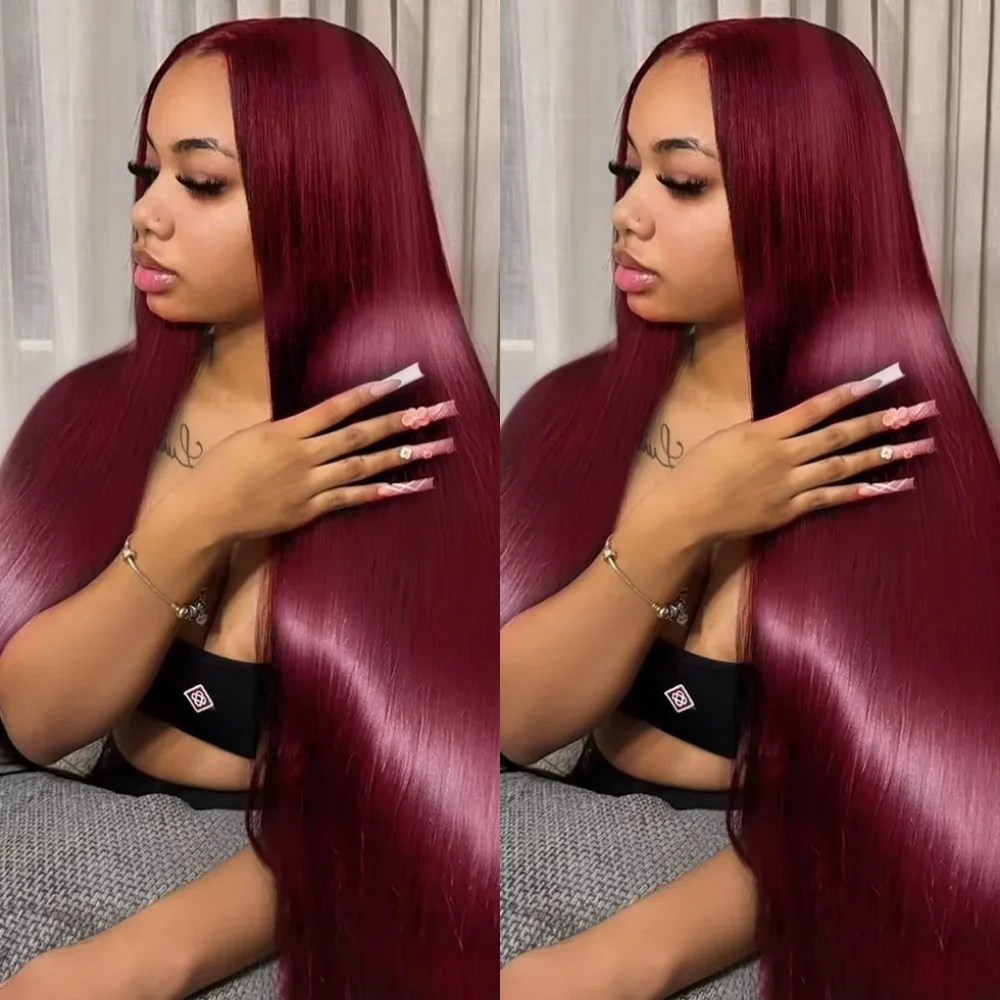99J Red Pre Plucked 13X4 Straight Transparent Lace Front Brazilian Human Hair Wigs Burgundy Colored For Women With Body Hair
99J Red Pre Plucked 13X4 Straight Transparent Lace Front Brazilian Human Hair Wigs Burgundy Colored For Women With Body Hair