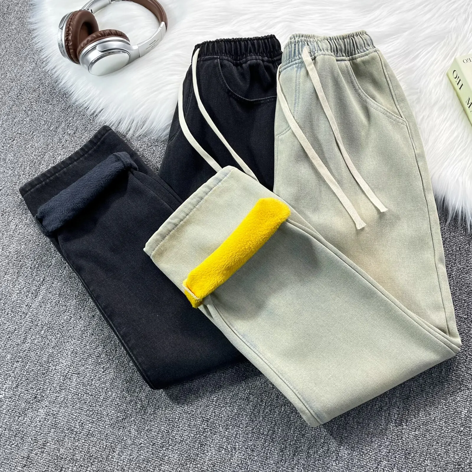 Loose Straight Leg Fce Lined Thiened Casual Jeans Men's Dstring Elastic Waist Versatile Vintage Wide Leg Pants
Loose Straight Leg Fce Lined Thiened Casual Jeans Men's Dstring Elastic Waist Versatile Vintage Wide Leg Pants