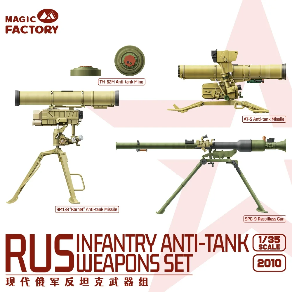 Сборная пластиковая модель Magic Factory, модель MF-2010 1/35, Современная русская группа противотанковых оружия
Сборная пластиковая модель Magic Factory, модель MF-2010 1/35, Современная русская группа противотанковых оружия