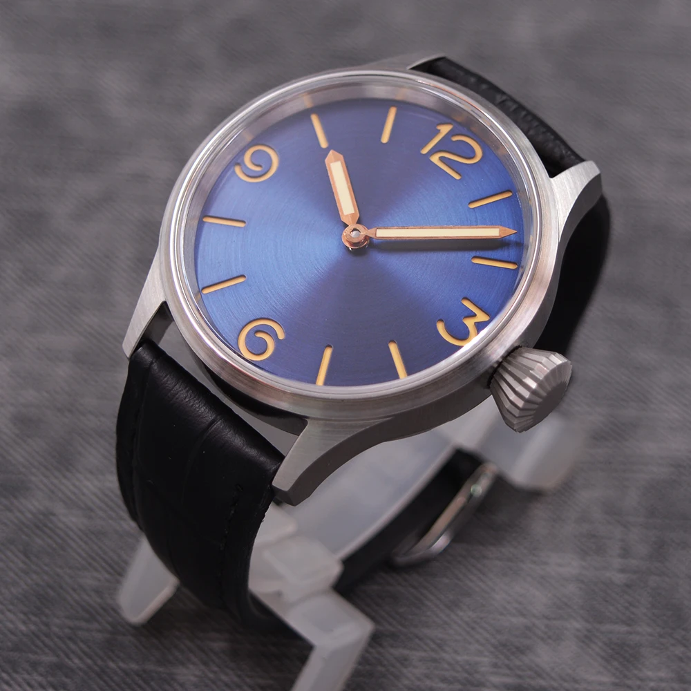 44mm Sterile dial Hand Winding 6497 Mechanical Watch Blu Dial Luminous Dial Mens Watch Leather Strap Watch
44mm Sterile dial Hand Winding 6497 Mechanical Watch Blu Dial Luminous Dial Mens Watch Leather Strap Watch