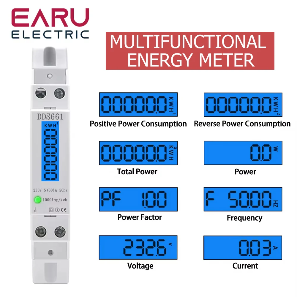 Single Phase Backlight Wattmeter Power LCD Digital Display Consumption Meter KWh110V 220VAC 50/60Hz Watt Din Rail Energy Meter
Single Phase Backlight Wattmeter Power LCD Digital Display Consumption Meter KWh110V 220VAC 50/60Hz Watt Din Rail Energy Meter