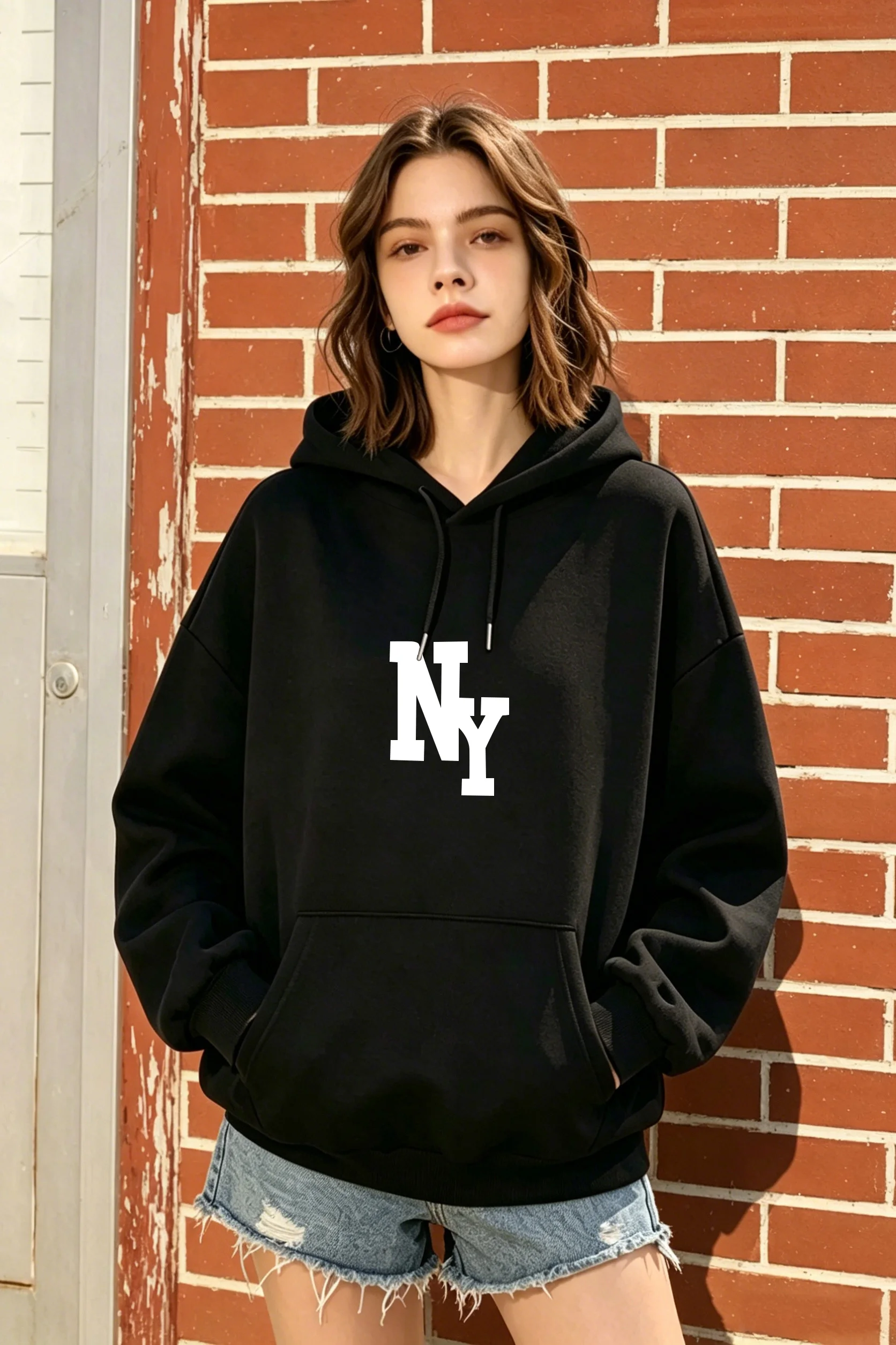 Women's NY Print Loose-Fit Hoodie, Stylish & Versatile, 3 Colors Available (Black/White/Grey)
Women's NY Print Loose-Fit Hoodie, Stylish & Versatile, 3 Colors Available (Black/White/Grey)