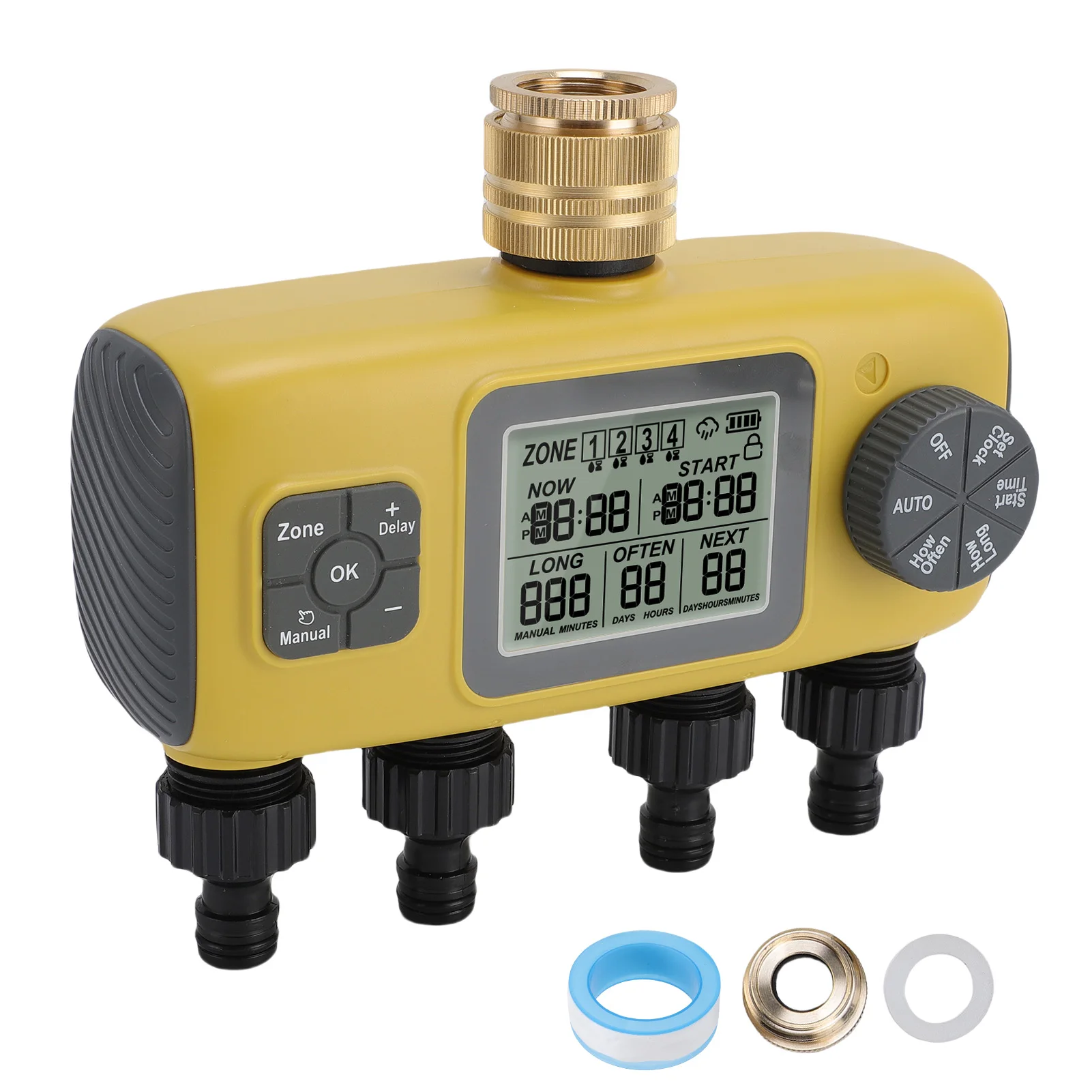 Programmable Water Timer Watering Timer User Friendly IPX5 Rating Rain Delay Programmable 3/4in Brass Inlet 4 Outlet for Garden
Programmable Water Timer Watering Timer User Friendly IPX5 Rating Rain Delay Programmable 3/4in Brass Inlet 4 Outlet for Garden