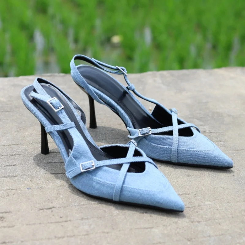 Denim Fashion Pointed Toe Belt Buckle Thin High Heel Single Shoes Luxury Designer Women Sandals Lady All Match High Heeled New
Denim Fashion Pointed Toe Belt Buckle Thin High Heel Single Shoes Luxury Designer Women Sandals Lady All Match High Heeled New