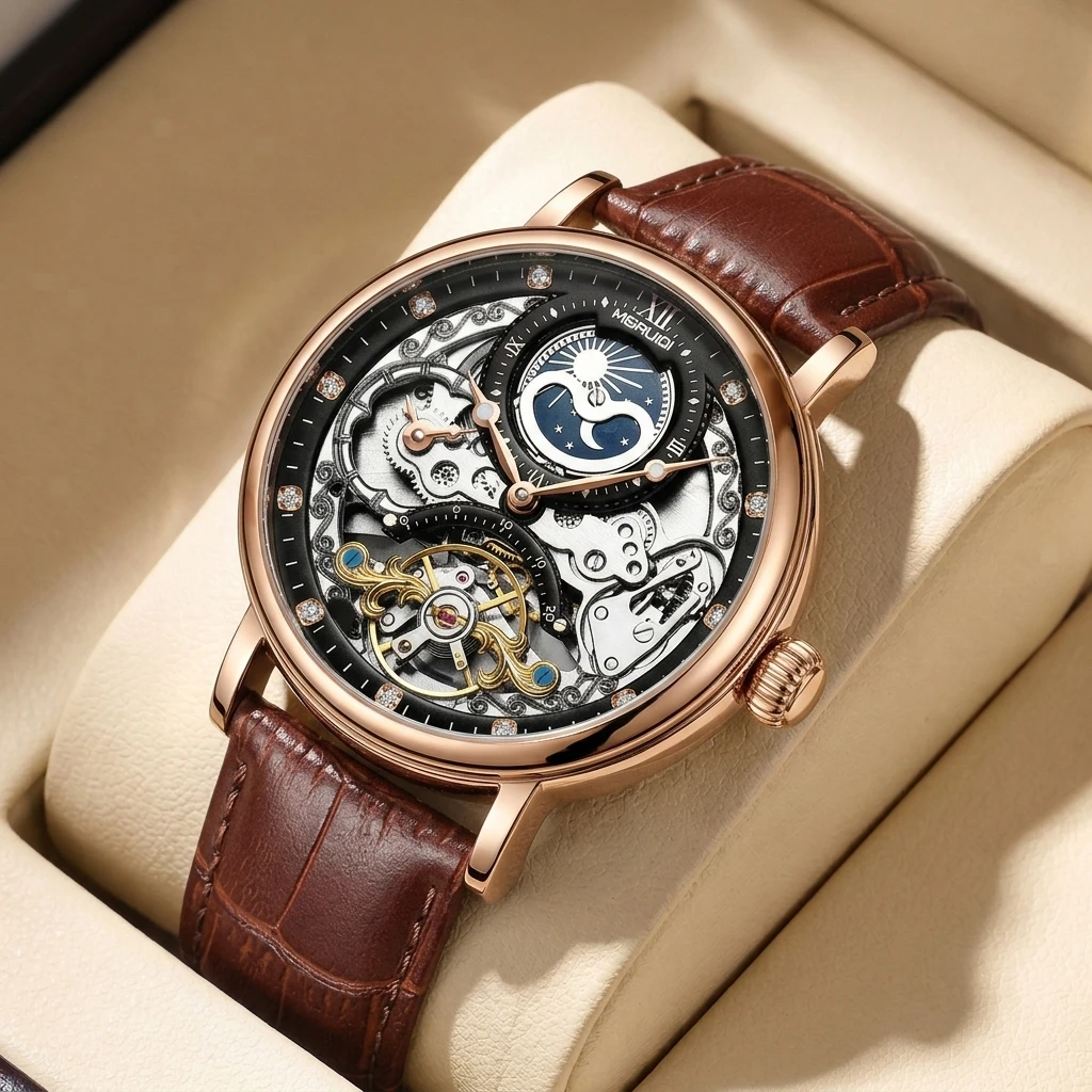1pc Watch, Retro Fashion, Hollow Mechanical Design, Moon Phase Display, Trendy Men's Wristwatch
1pc Watch, Retro Fashion, Hollow Mechanical Design, Moon Phase Display, Trendy Men's Wristwatch