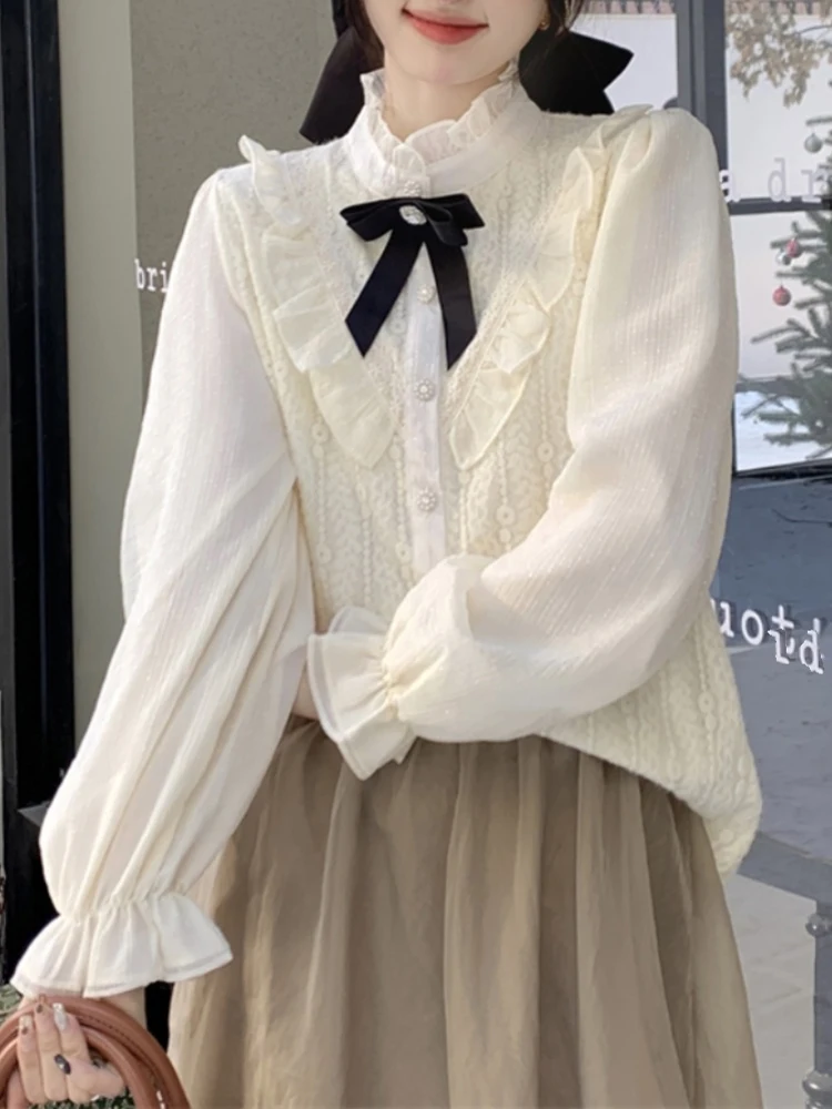 Sweet Lace Blouse Women Vintage Autumn Long Sleeve Shirts Korean Fashion Preppy Style Tops Girls Bow Ruffles Blusas Mujer
Sweet Lace Blouse Women Vintage Autumn Long Sleeve Shirts Korean Fashion Preppy Style Tops Girls Bow Ruffles Blusas Mujer