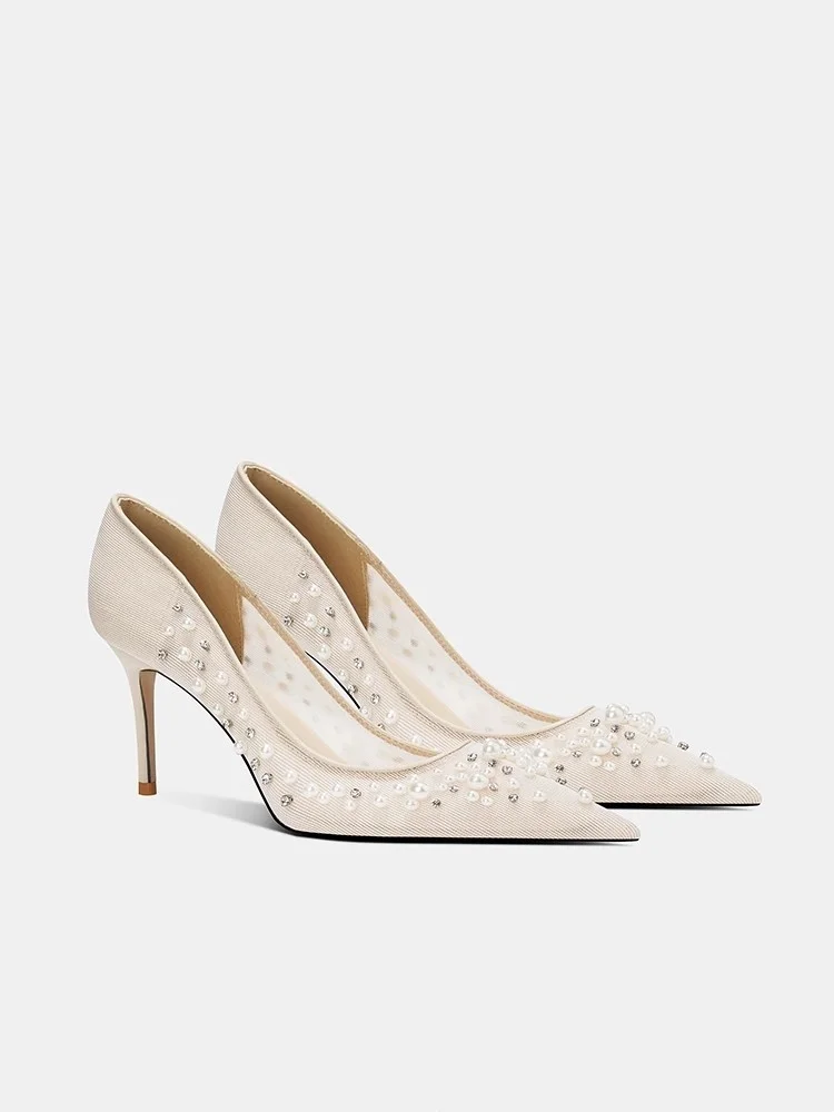 Spring and summer pointed toe shallow mouth pearl rhinestone mesh wedding shoes banquet dress stiletto high heel women's sandals
Spring and summer pointed toe shallow mouth pearl rhinestone mesh wedding shoes banquet dress stiletto high heel women's sandals