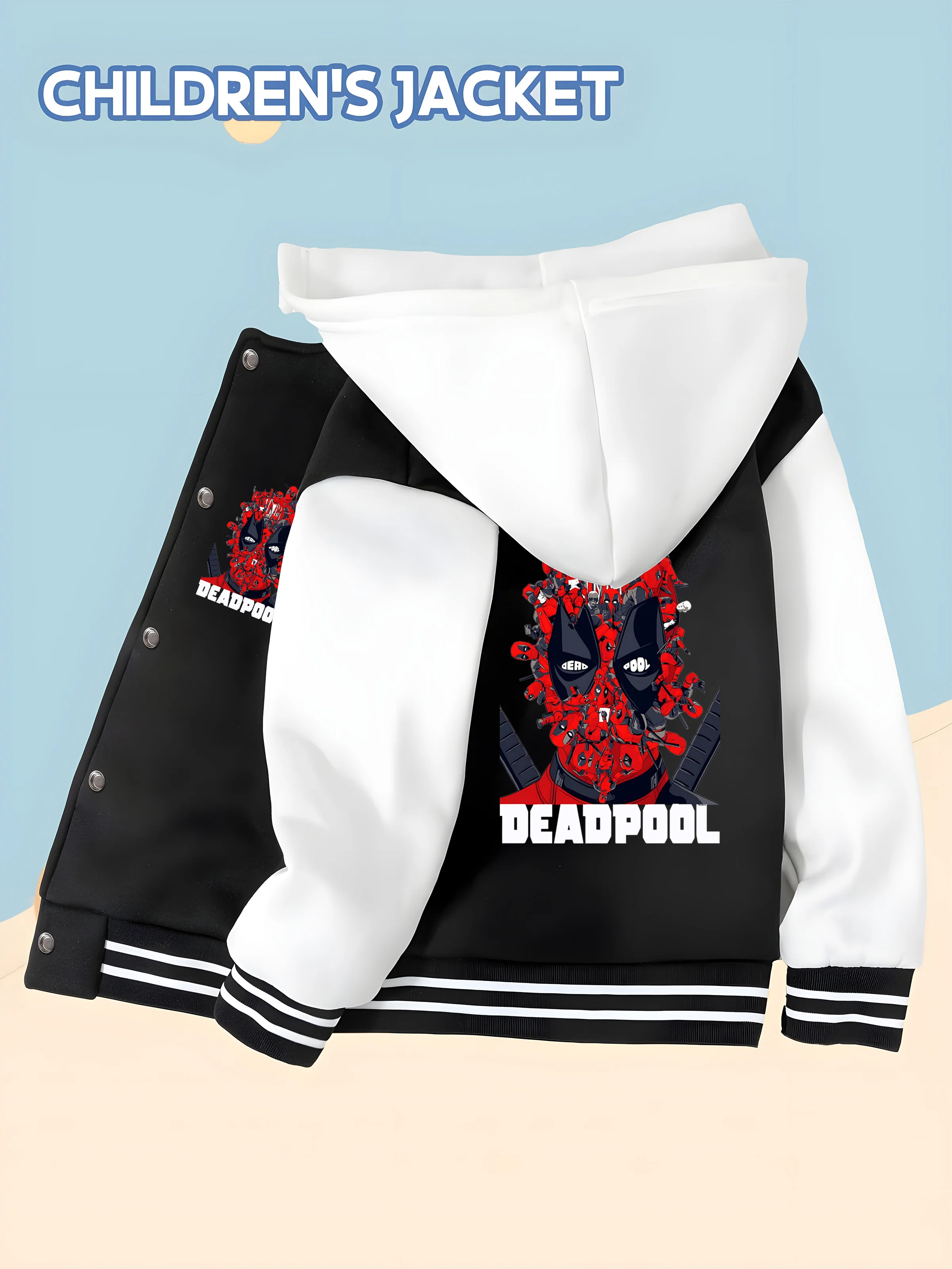 MINISO Marvel Boys Baseball Jacket - Deadpool Creative Print, Double-sided Pattern, Comfortable Fabric, Black and White, Fashion
MINISO Marvel Boys Baseball Jacket - Deadpool Creative Print, Double-sided Pattern, Comfortable Fabric, Black and White, Fashion