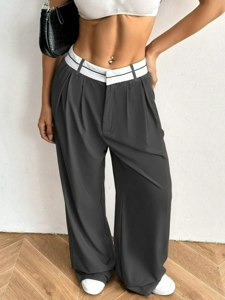 Black Wide-leg Suit Pants for Women Casual Loose Patchwork Trousers
Black Wide-leg Suit Pants for Women Casual Loose Patchwork Trousers
