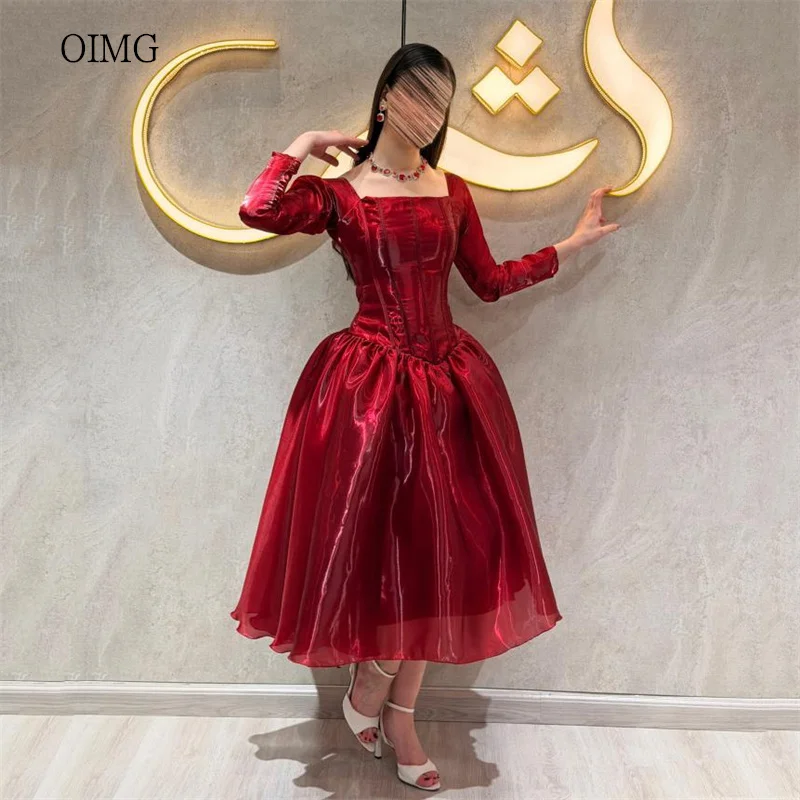 OIMG Red Square Neck A Line Prom Gowns Full Sleeves Cocktail Party Gown Tea Length Evening Dress платье женское Customized
OIMG Red Square Neck A Line Prom Gowns Full Sleeves Cocktail Party Gown Tea Length Evening Dress платье женское Customized
