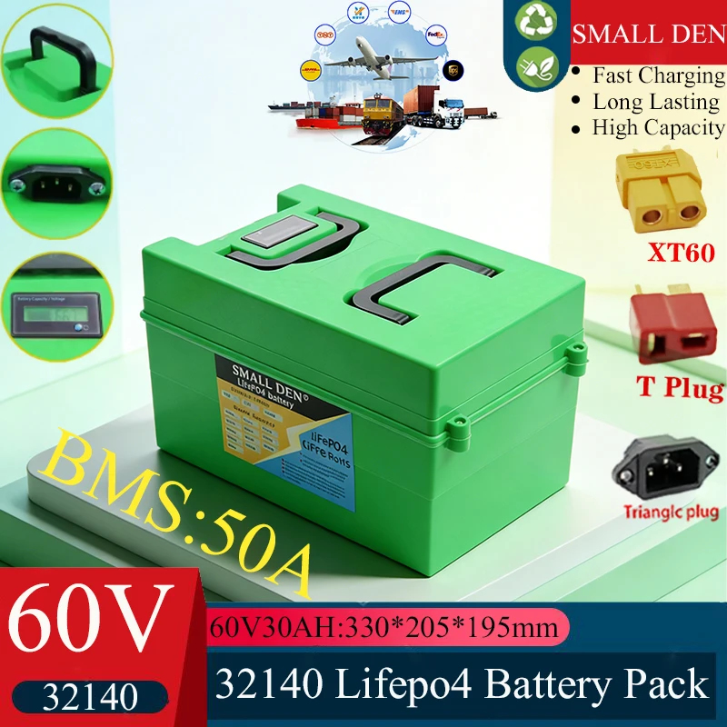 32140 New 60V 30Ah 20S2P LiFePO4 battery pack 0-3200W Built-in 50A BMS For 64V Electric scooter tricycle RV LCD Portable Cells
32140 New 60V 30Ah 20S2P LiFePO4 battery pack 0-3200W Built-in 50A BMS For 64V Electric scooter tricycle RV LCD Portable Cells