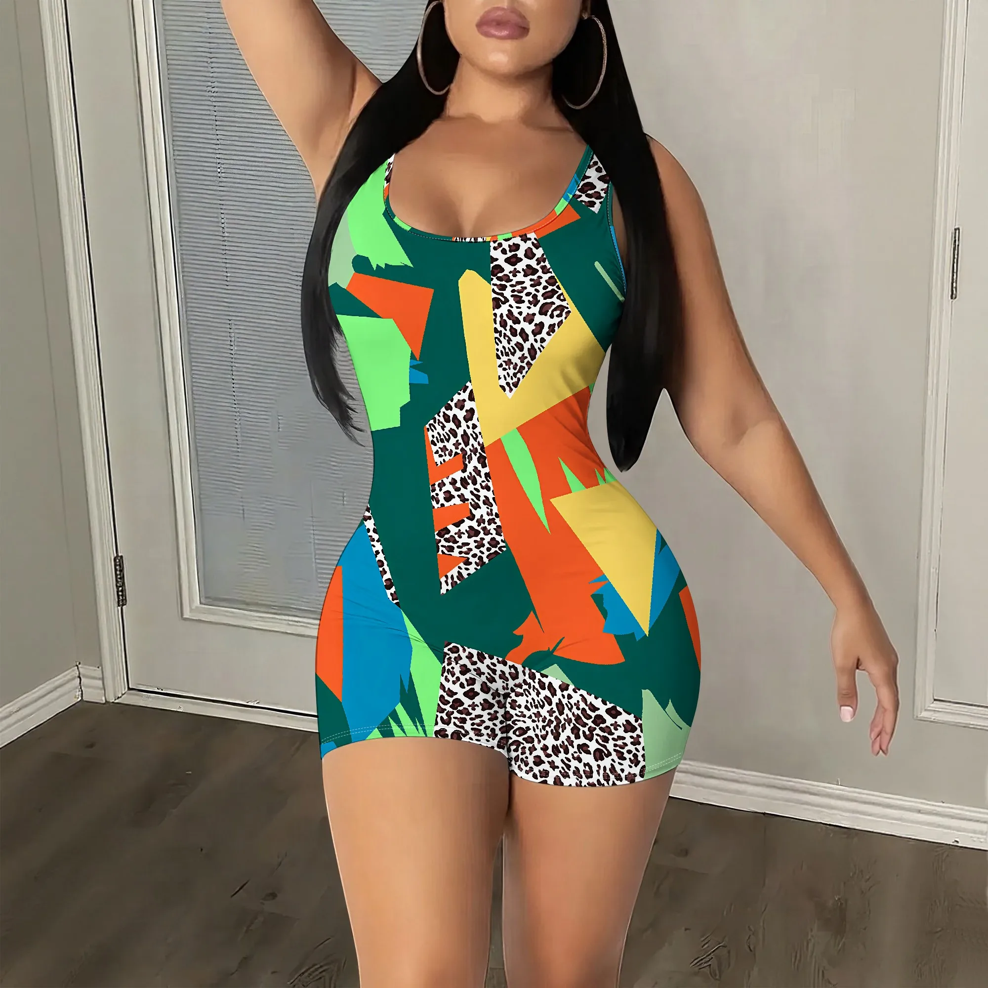 Abstract Print Romper, Sleeveless Jumpsuit, Bodycon Mini Dress, Colorful Geometric Pattern, Party Clubwear, S-2XL
Abstract Print Romper, Sleeveless Jumpsuit, Bodycon Mini Dress, Colorful Geometric Pattern, Party Clubwear, S-2XL