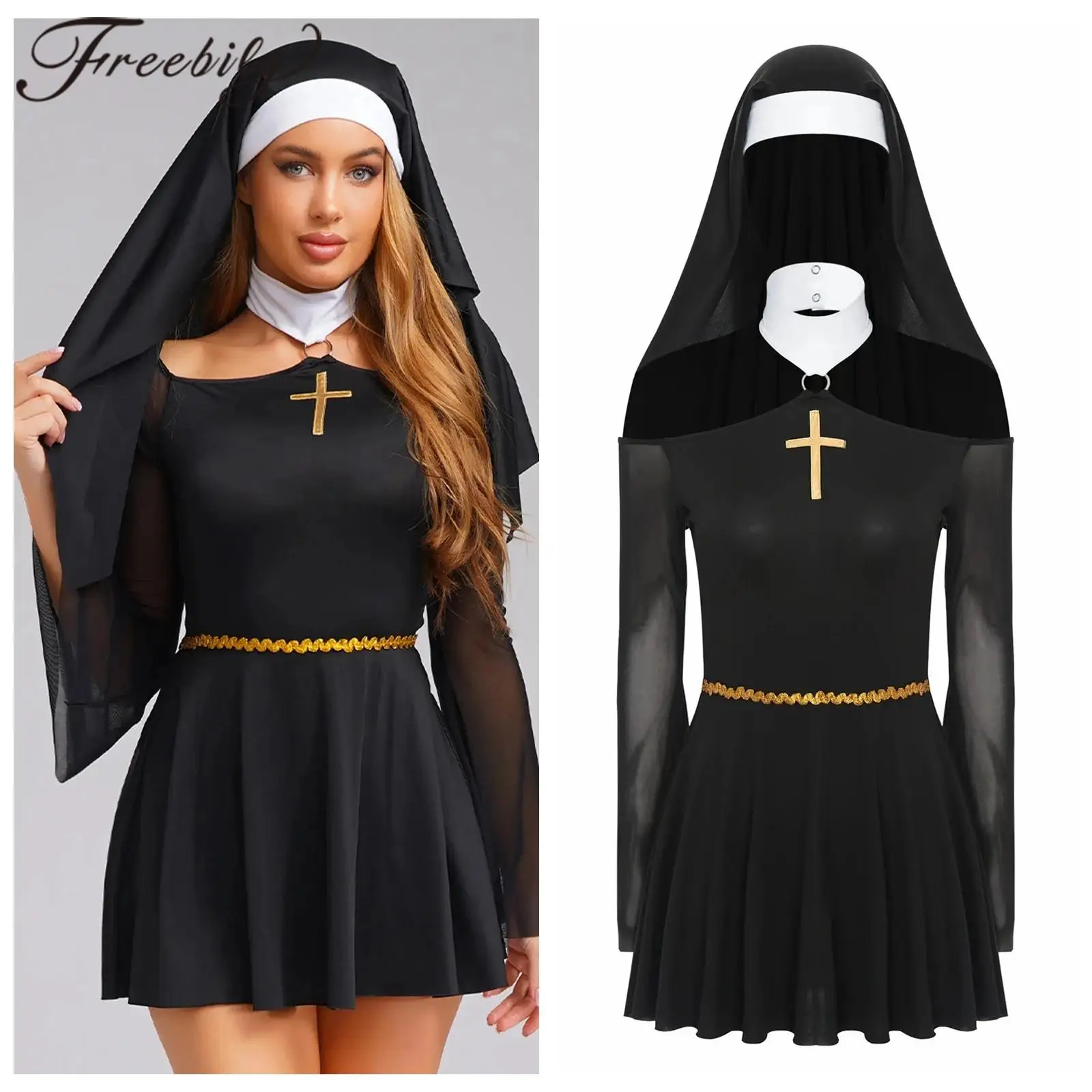 Womens Church Cosplay Nun Costume Femme Convent Religious Costumes Halloween Party Role Play Dress Up Adult Nun Uniform Outfit
Womens Church Cosplay Nun Costume Femme Convent Religious Costumes Halloween Party Role Play Dress Up Adult Nun Uniform Outfit