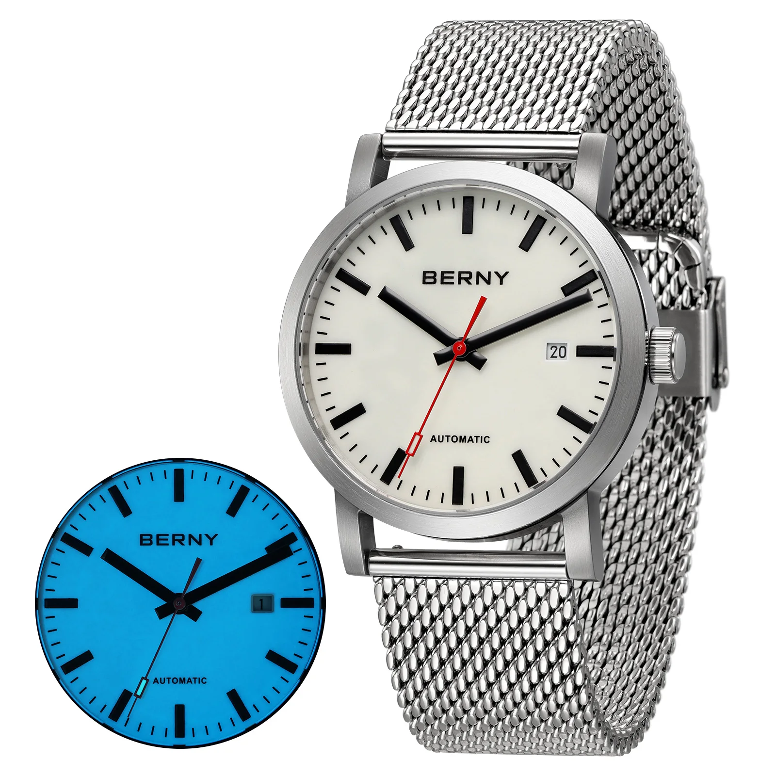 BERNY Automatic Men's Watch Top Brand Luminous 316L Stainless Steel Self-Wind Sapphire Wristwatch Mesh Belt Mechanical Men Watch
BERNY Automatic Men's Watch Top Brand Luminous 316L Stainless Steel Self-Wind Sapphire Wristwatch Mesh Belt Mechanical Men Watch