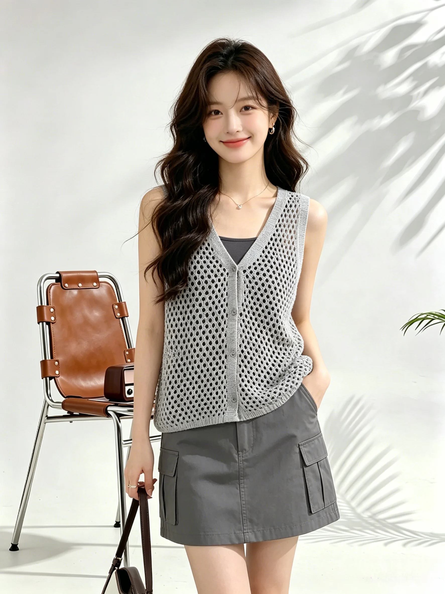 Korean Style V-Neck Hollow out Knitted Vest Summer Casual Loose Top Breathable Short Length Single Color Women's Outerwear
Korean Style V-Neck Hollow out Knitted Vest Summer Casual Loose Top Breathable Short Length Single Color Women's Outerwear