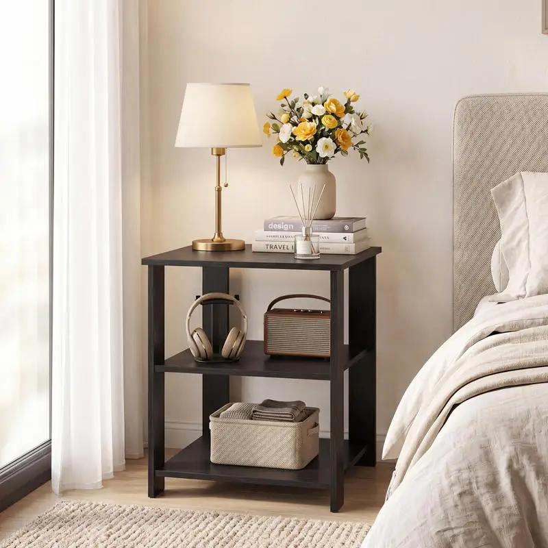 3-Tier Modern Nightstand Square Side Table with Open Storage Shelves-Black
3-Tier Modern Nightstand Square Side Table with Open Storage Shelves-Black