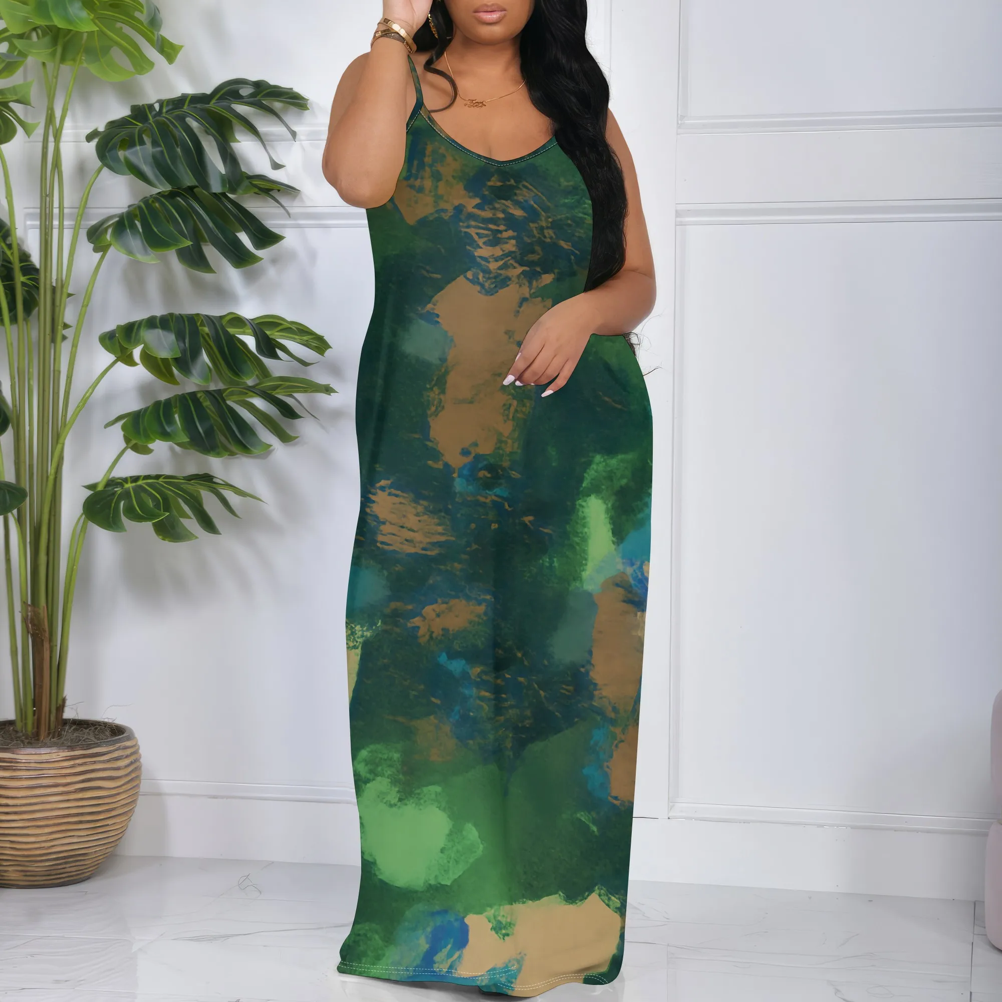 Green Brown Abstract Print Maxi Dress S-3XL Spaghetti Strap Loose Fit Style for Nature Retreat, Art Gallery or Summer Look
Green Brown Abstract Print Maxi Dress S-3XL Spaghetti Strap Loose Fit Style for Nature Retreat, Art Gallery or Summer Look