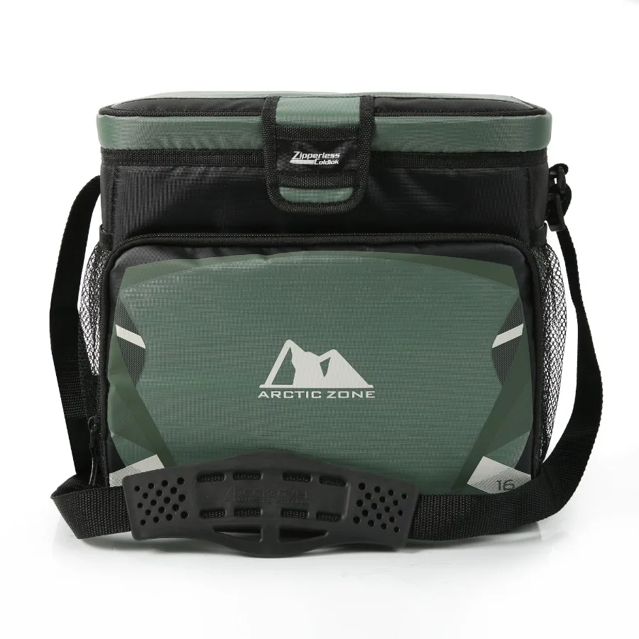 16 Can, 11 Quart Zipperless Soft Cooler for outdoor use, durable polyester fabric, green color, leak-proof insulated design
16 Can, 11 Quart Zipperless Soft Cooler for outdoor use, durable polyester fabric, green color, leak-proof insulated design