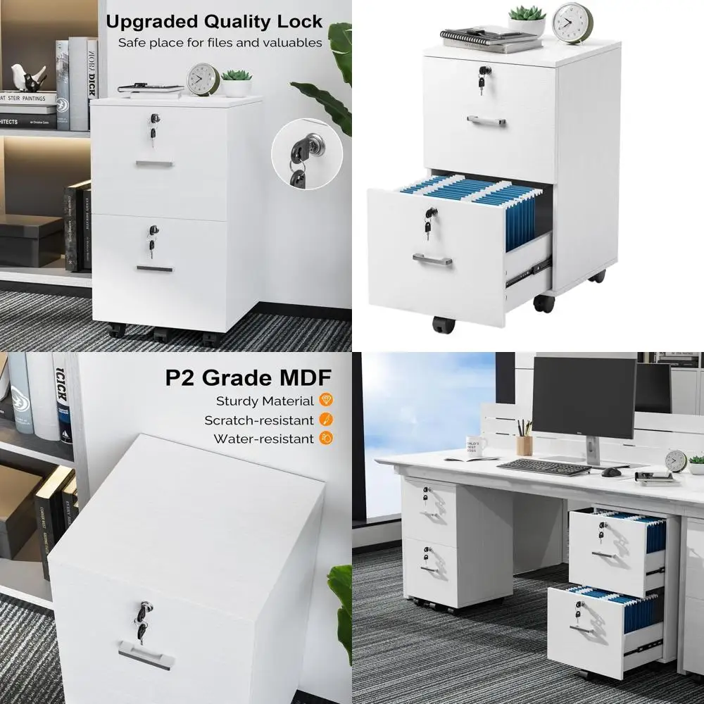White Wood-Grain Mobile Letter Size File Cabinet with Lock for Home Office, Desk-Under Filing with Rolling Printer Stand
White Wood-Grain Mobile Letter Size File Cabinet with Lock for Home Office, Desk-Under Filing with Rolling Printer Stand