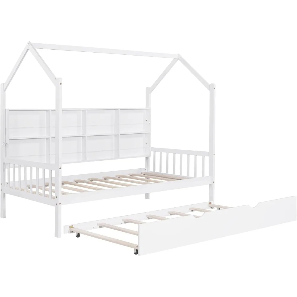 Modern White Twin Size House Beds with Trundle and Storage Shelves, Wood Kids House Bed, Kids Montessori Playhouse Beds
Modern White Twin Size House Beds with Trundle and Storage Shelves, Wood Kids House Bed, Kids Montessori Playhouse Beds