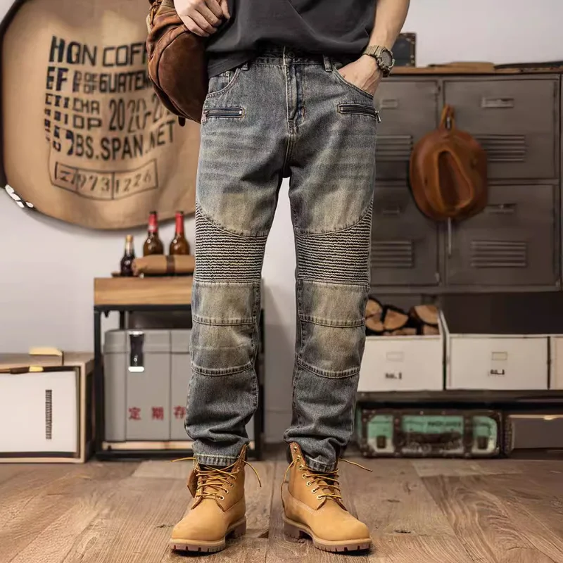 Spring new heavy motorcycle cargo jeans pleated three-dimensional casual retro retro blue straight leg pants
Spring new heavy motorcycle cargo jeans pleated three-dimensional casual retro retro blue straight leg pants