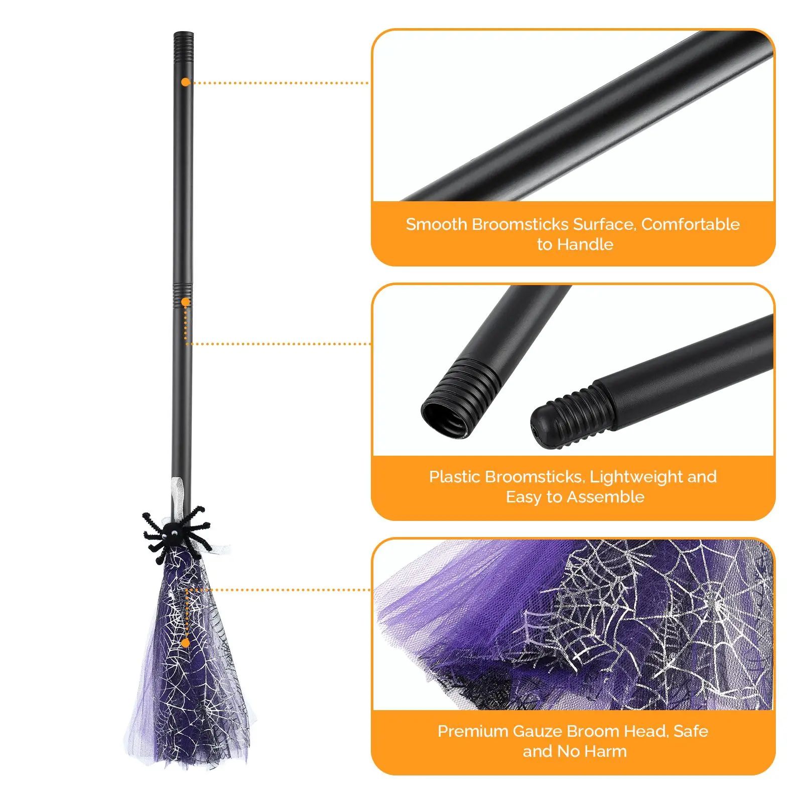 Purple Double Jointed Broomstick Halloween Witch Hat Non Woven Mesh Decorations Party Favors Costumes Lightweight Smooth Handle
Purple Double Jointed Broomstick Halloween Witch Hat Non Woven Mesh Decorations Party Favors Costumes Lightweight Smooth Handle