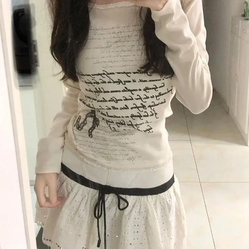 Кружевные рюши с буквенным принтом Camisetas, милые женские элегантные винтажные футболки с тонкой талией Y2k, уличная одежда с круглым вырезом, американские футболки, эстетические
Кружевные рюши с буквенным принтом Camisetas, милые женские элегантные винтажные футболки с тонкой талией Y2k, уличная одежда с круглым вырезом, американские футболки, эстетические